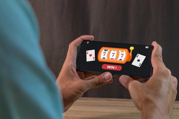 Ilustrasi interaksi pengguna dengan fitur hiburan sports dan casino di smartphone